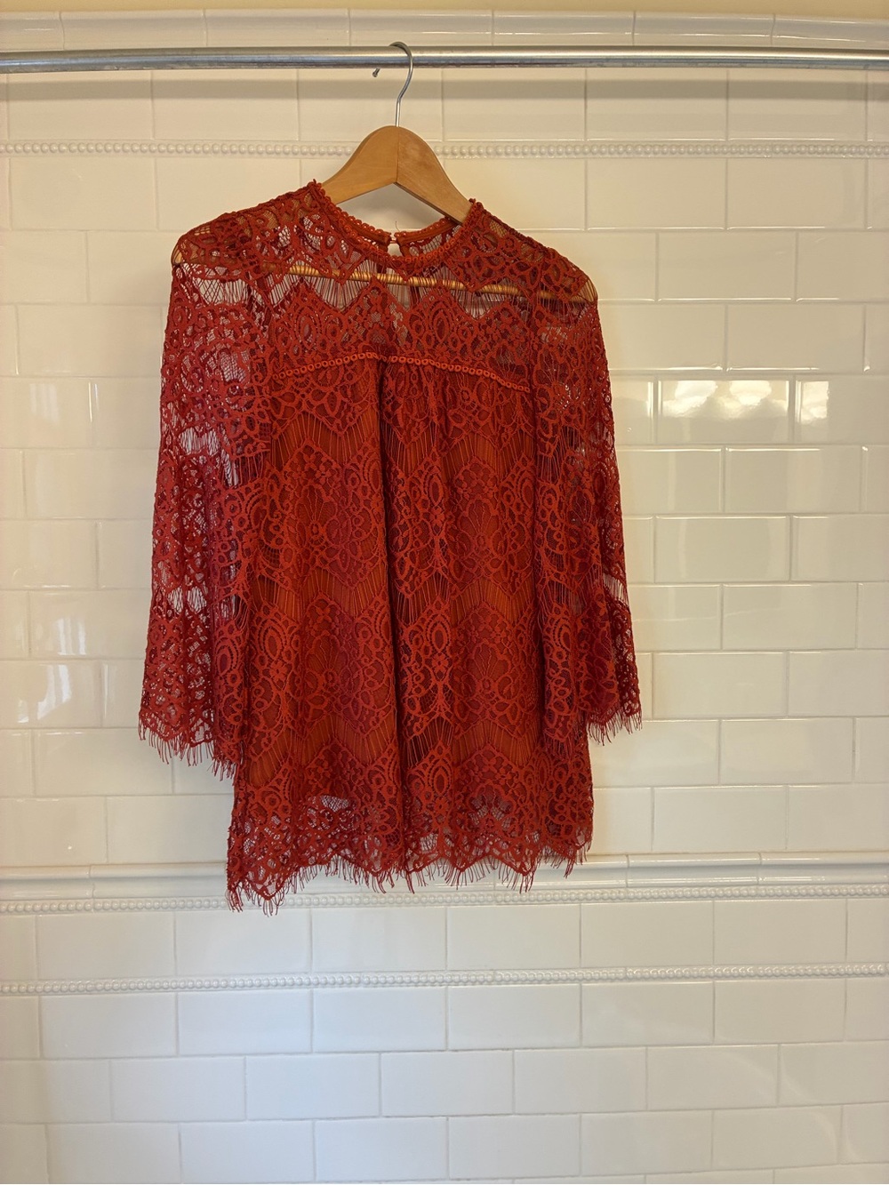 Women's dark orange Lace Blouse - Elegant Crochet Top